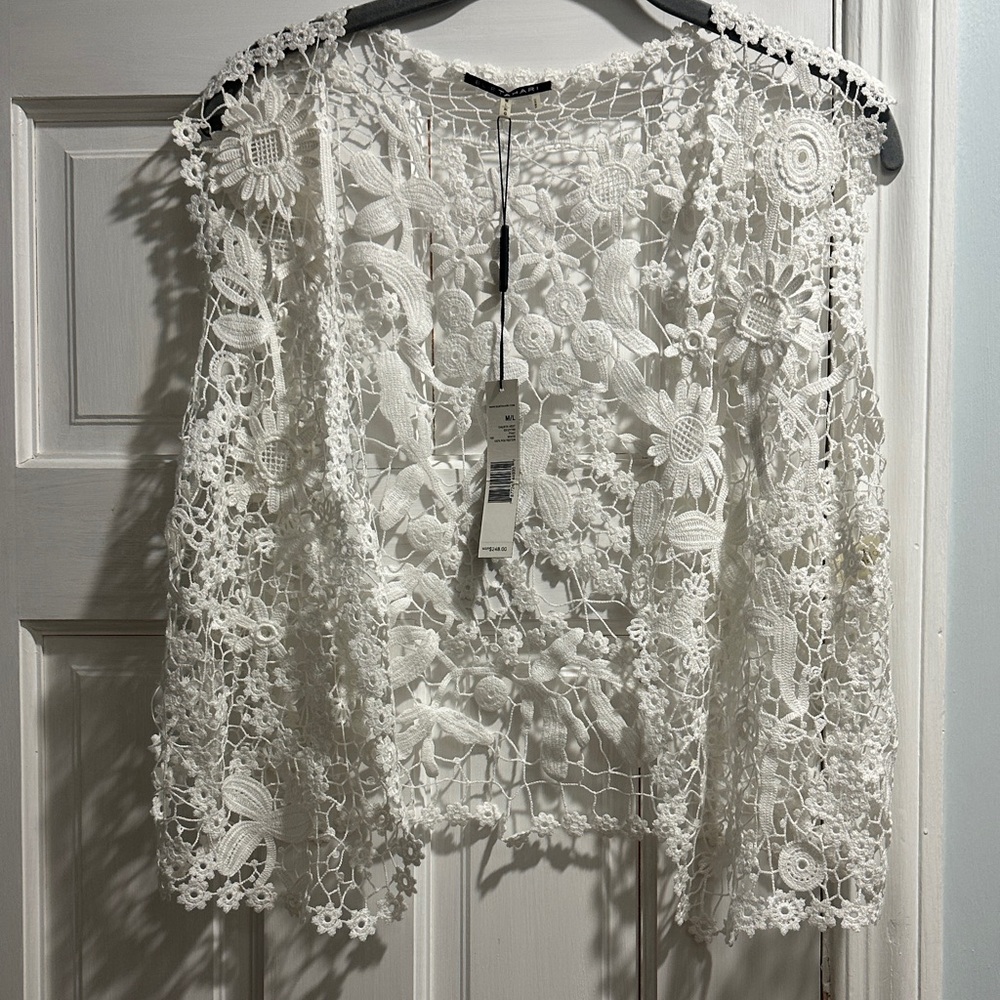 Elle Tahari White Floral Crochet Lace Women's Calista Vest